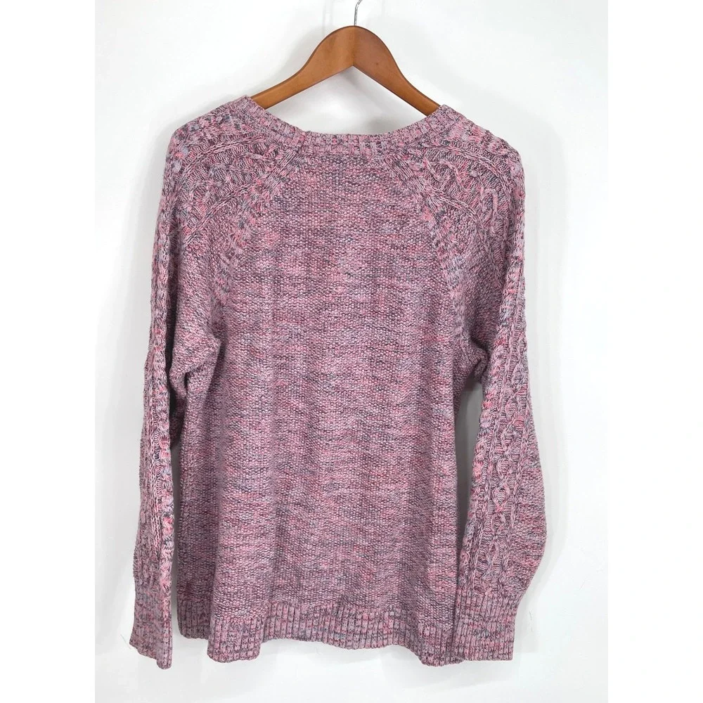 VTG Gap Womens Sweater XL Tall Pullover Pink Marled Cable Knit Crew Neck Raglan